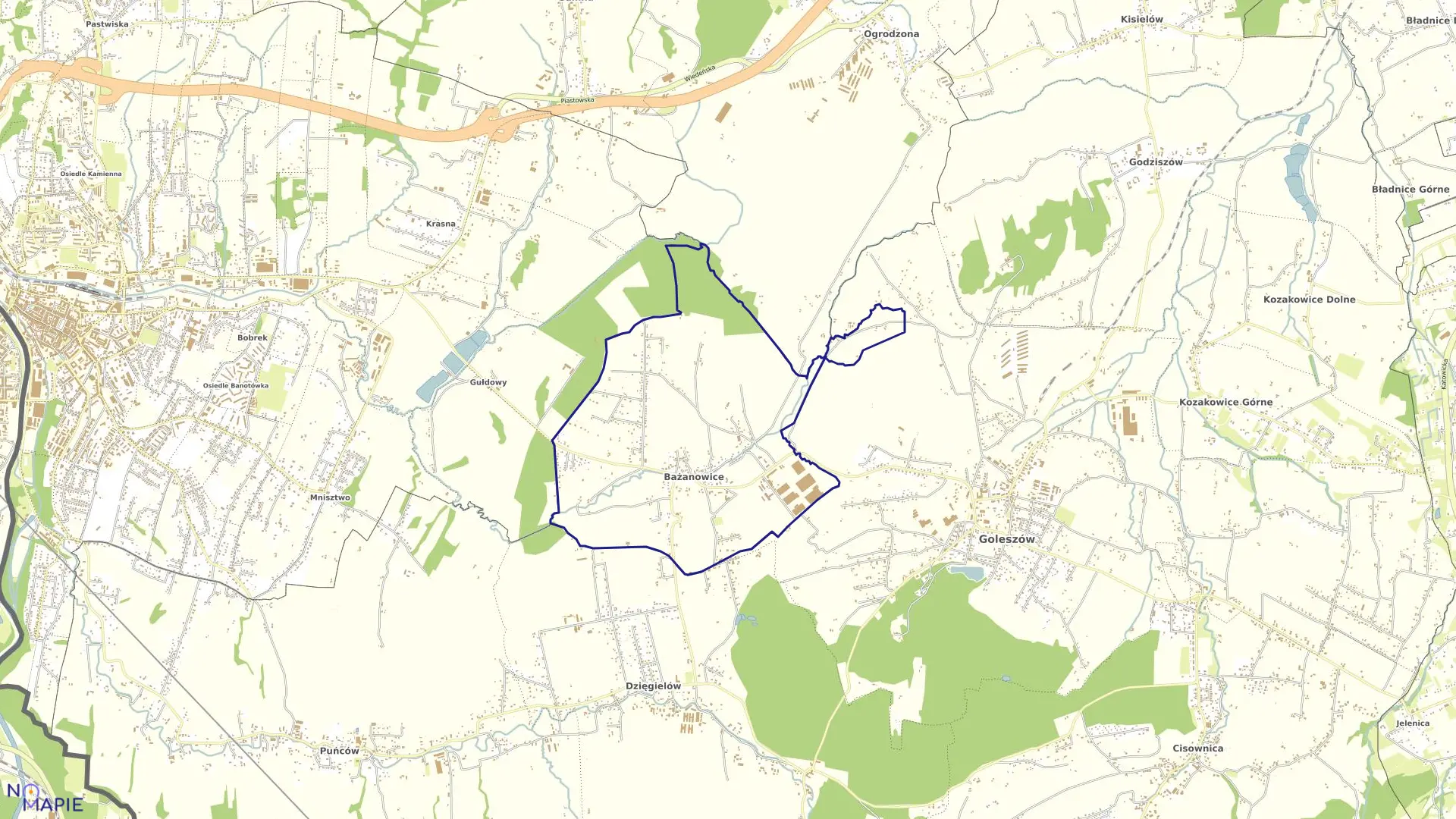 Mapa obrębu BAŻANOWICE w gminie Goleszów