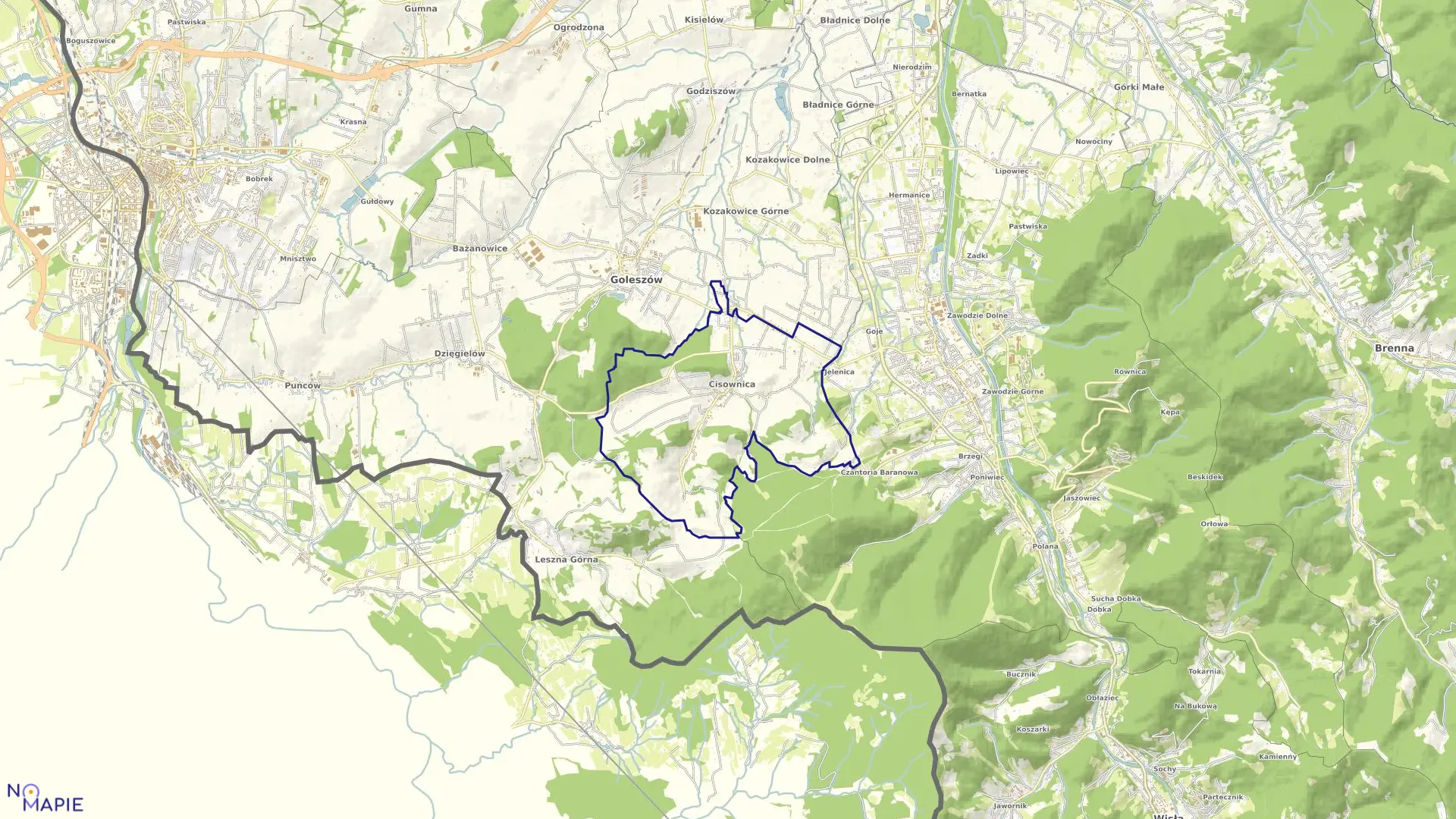 Mapa obrębu CISOWNICA w gminie Goleszów