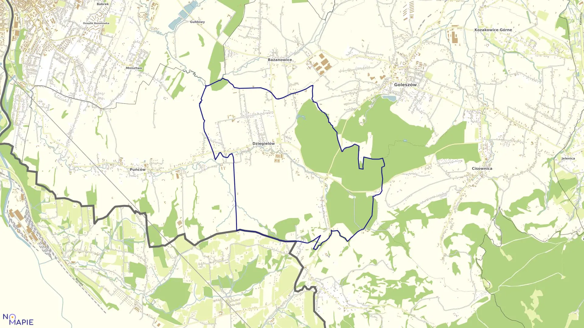 Mapa obrębu DZIĘGIELÓW w gminie Goleszów