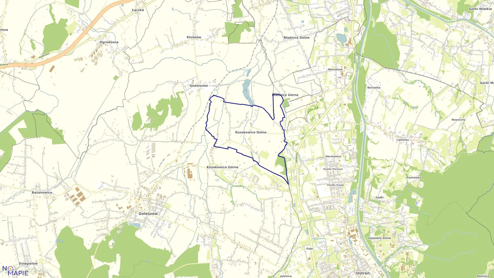 Mapa obrębu KOZAKOWICE DOLNE w gminie Goleszów