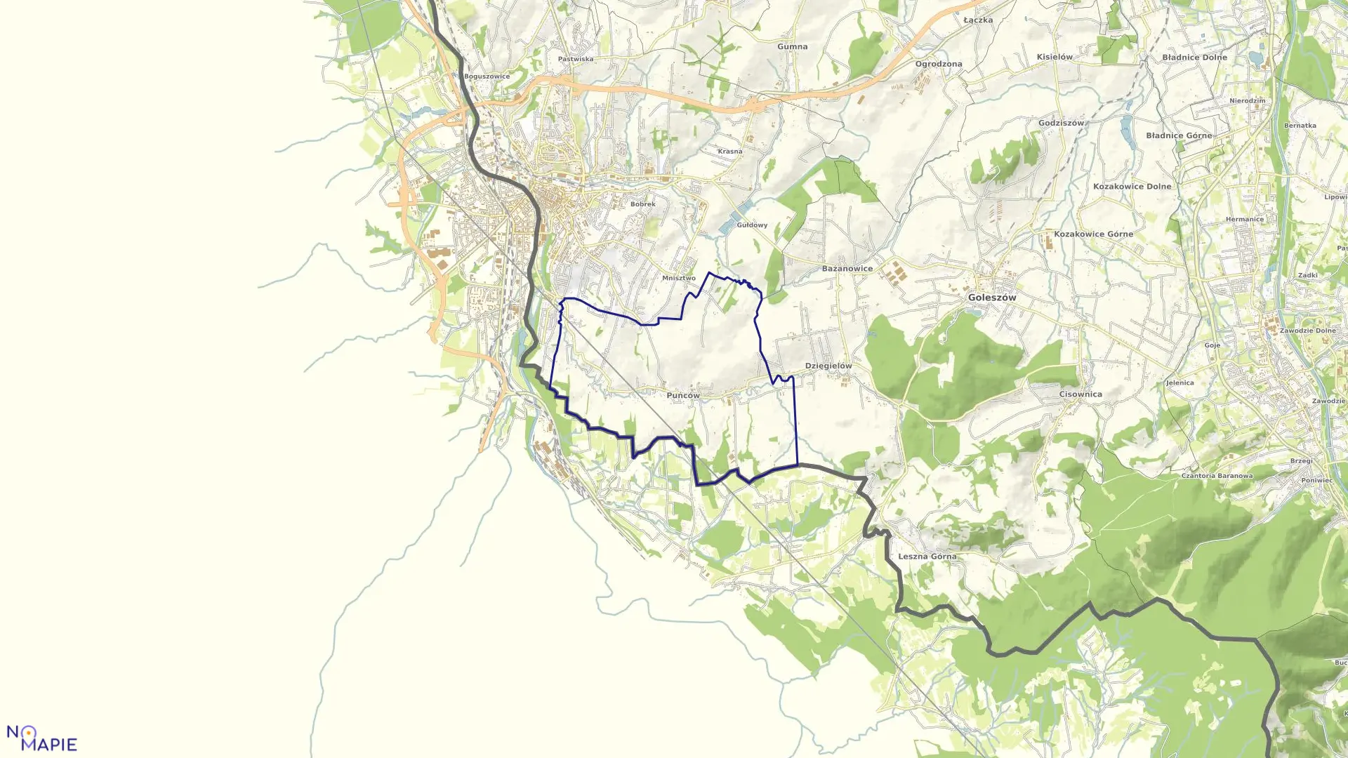 Mapa obrębu PUŃCÓW w gminie Goleszów